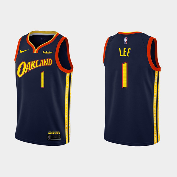Men's Golden State Warriors #1 Damion Lee 2020-21 Navy City Edition Stitched NBA Jersey